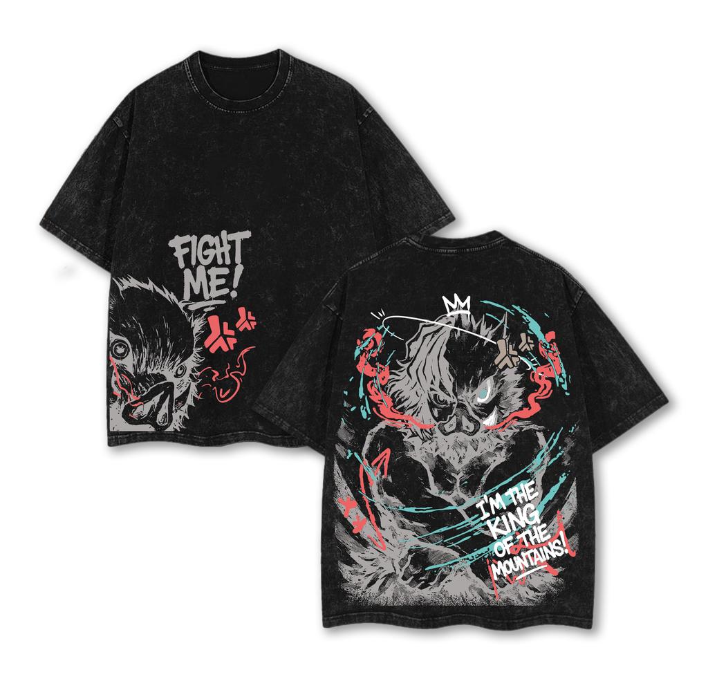 Hashibira Inosuke Print T-Shirt Dämonentöter Anime Übergroße Kleidung Herren Damen Baumwoll-T-Shirts Retro Gewaschenes Tee Harajuku Tees Damen Herren Kleidung