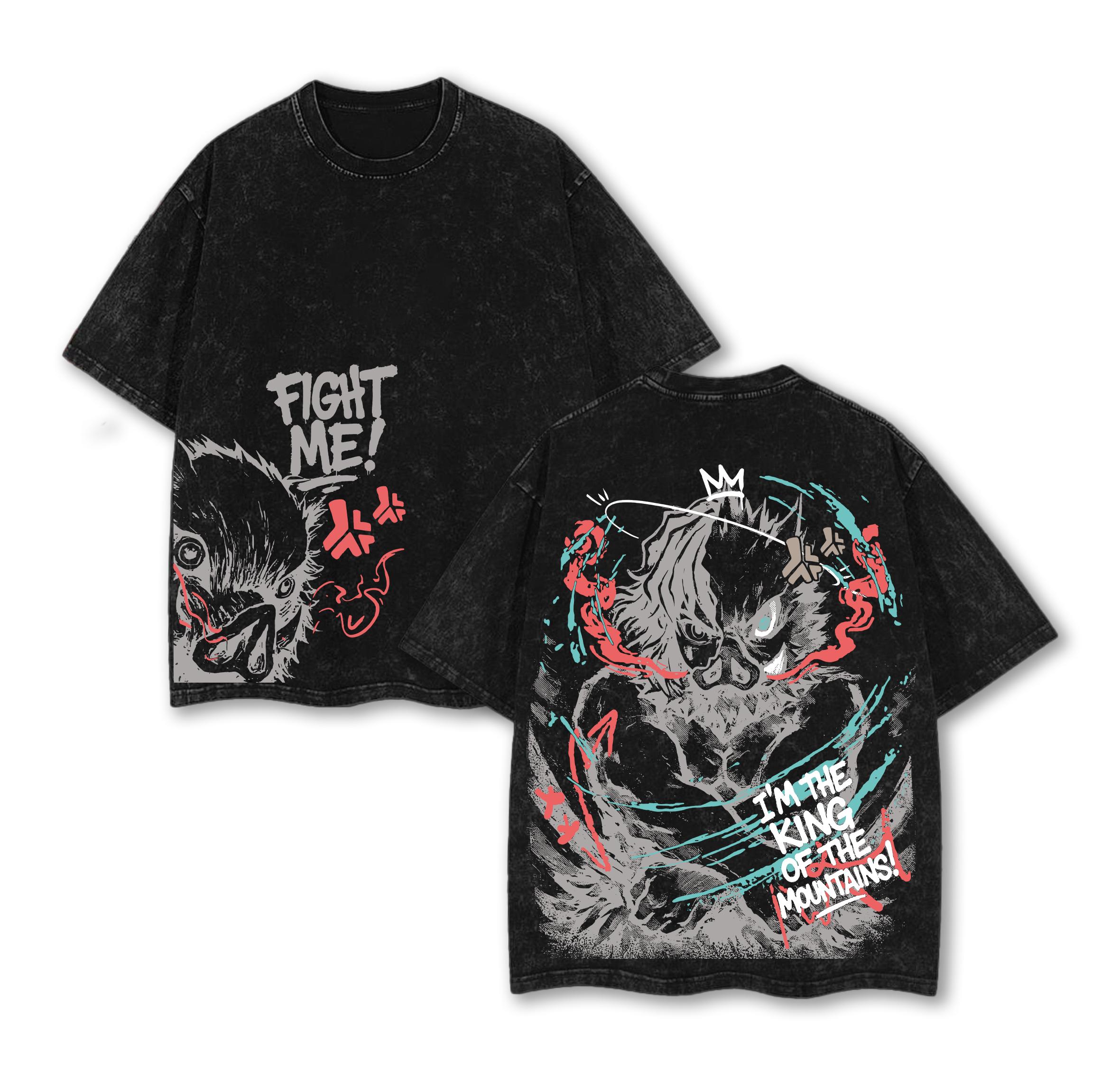 Fashion Hip Hop Clothes Hashibira Inosuke Print T-shirt Demon Slayer Anime Oversized Kleding Mannen Vrouwen Katoenen T-shirts Retro Gewassen Tee Harajuku Tees Vrouwelijke Mannen Kleding M marineblauwe kleur