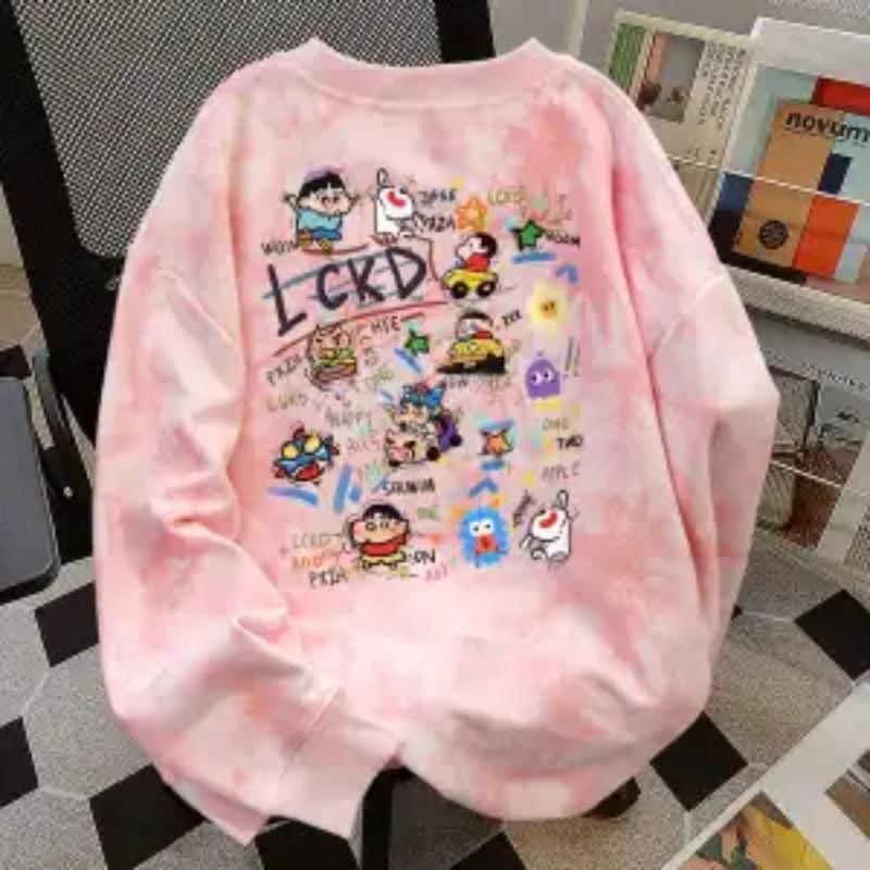 Pure Cotton American High Street Tie-dyed Round Neck Sweatshirt for Women Autumn Winter Loose Casual Top