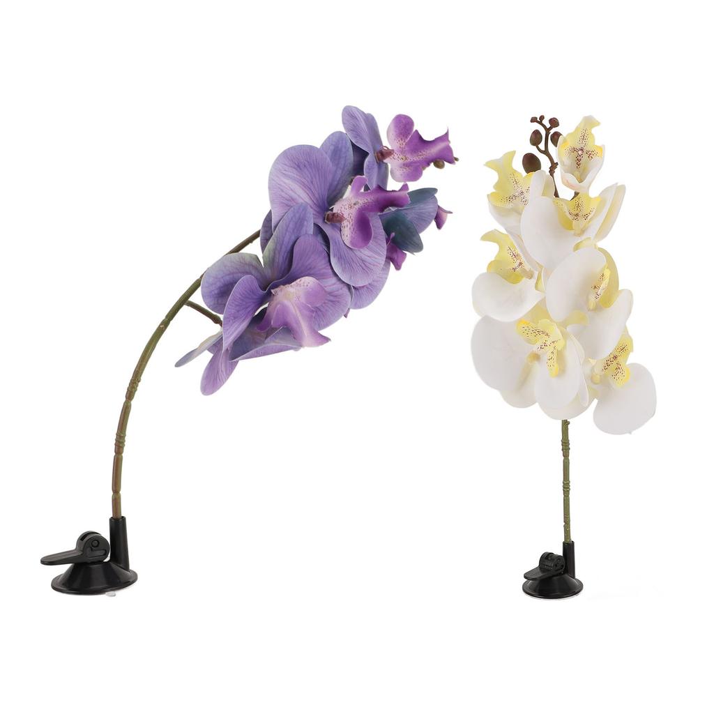 2pcs Reptile Plant with Suction Cup Bendable Terrarium Decoration Plant Flower for Aquarium Lizards Spiders Snakes