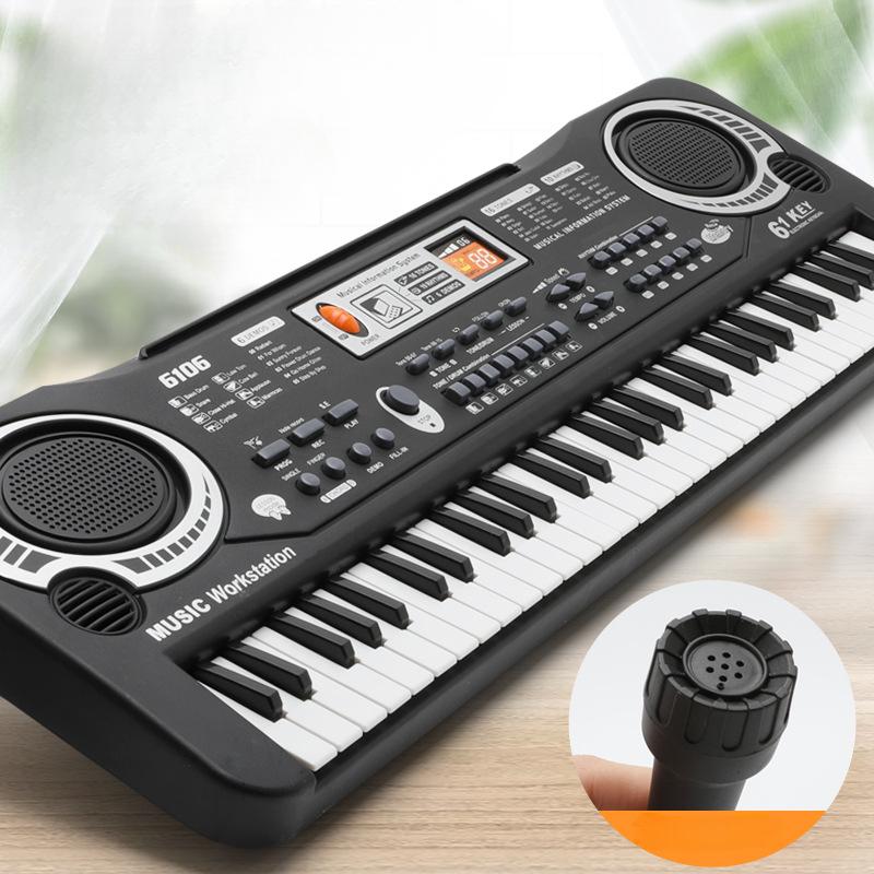 1Pc Children's Electronic Organ, Musical Instrument 61-key Multi-function with Microphone, Educational Toys, Gifts, Piano with Power Supply