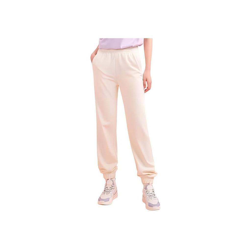Anta Training Series Solid Color Logo Mid Waist Straight Leg Cuffed Sports Pants Women Pants Vanilla-White 962357303-2
