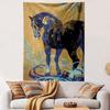 Ornate Gold and Blue Patterns On a Dark Horse with Flowing Designs. Patterned Tapestry for Bedroom and Living Room Home Decor