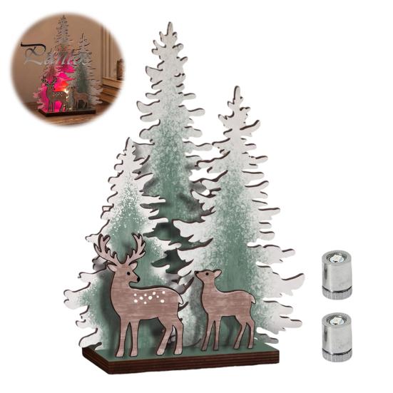 Exquisite Wood Craft Wooden Christmas Tree Table Decor with LED Light, Rustic Standing Sign Party Supplies Reindeer Santa Claus for Holiday