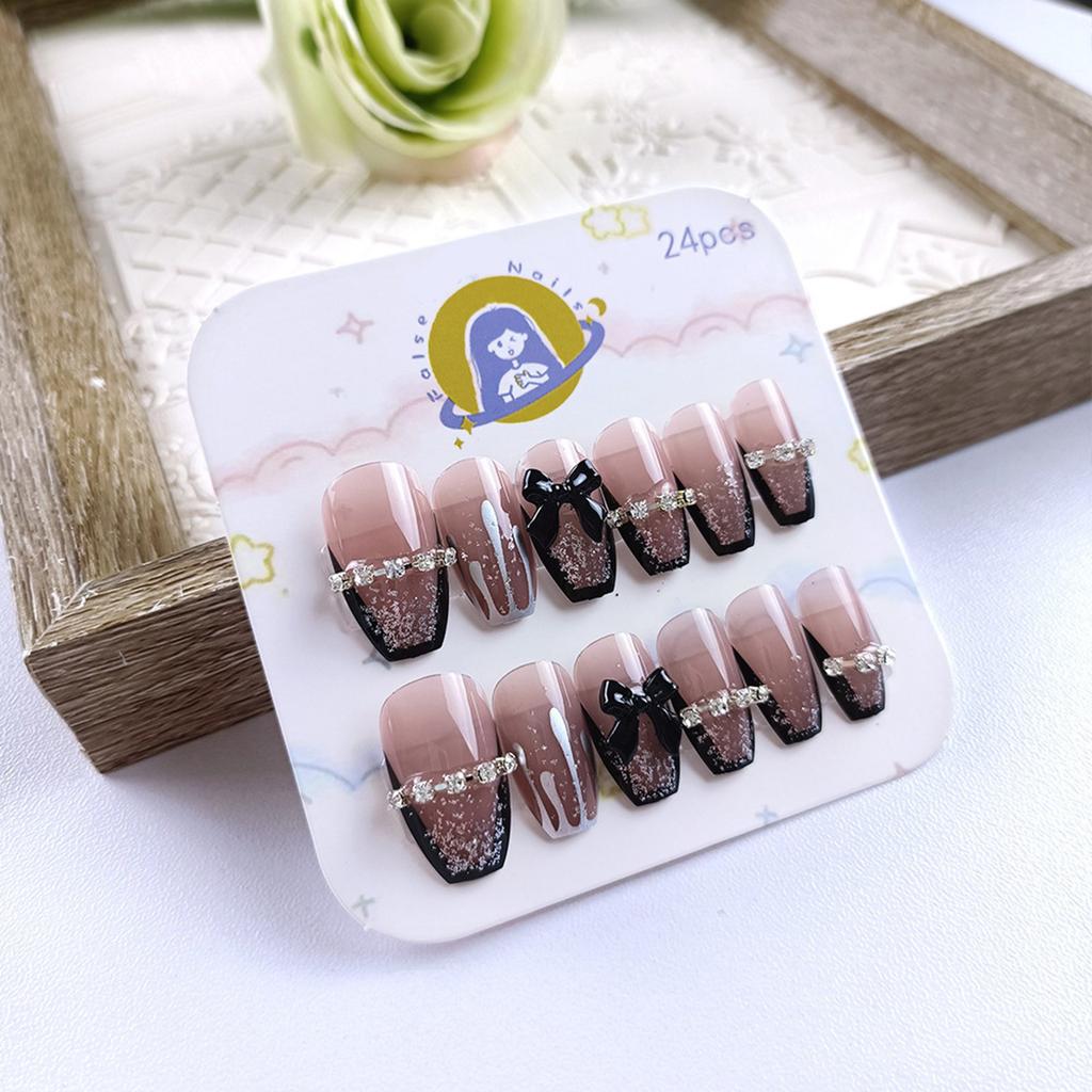 Coffin Press On Nail Glossy Fake Nail Stick On Nails In 12 Sizes 24Pcs French Nails Tips for DIY Nails Art Decorations