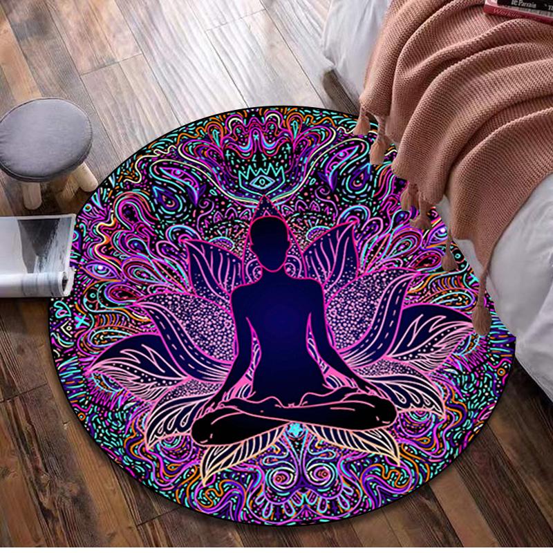 1Pc Lotus Meditation Circular Print Rug - home decoration Carpet For Living Room Bedroom Flooring Computer Chair Area Rug