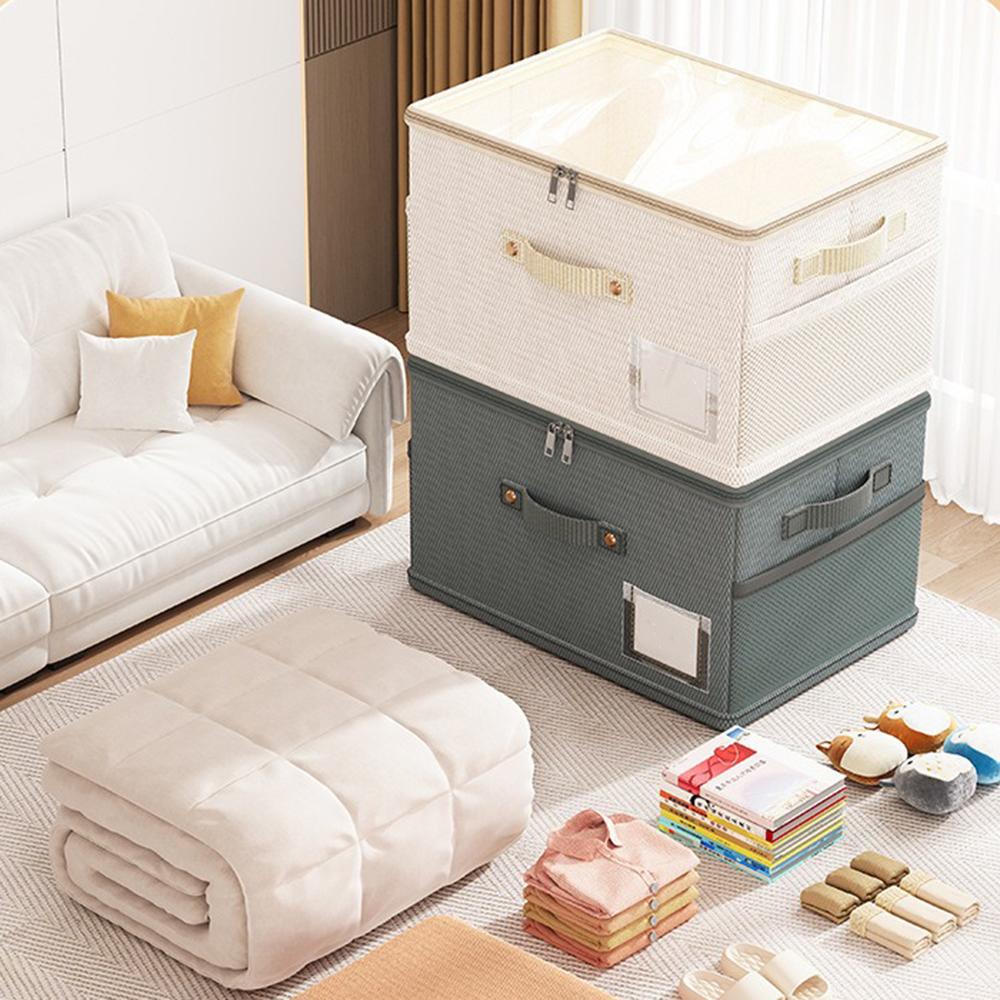 40 x 30 x 20cm Breathable Oxford Fabric Storage Box with Clear PVC Lid Foldable Clothes Organizer