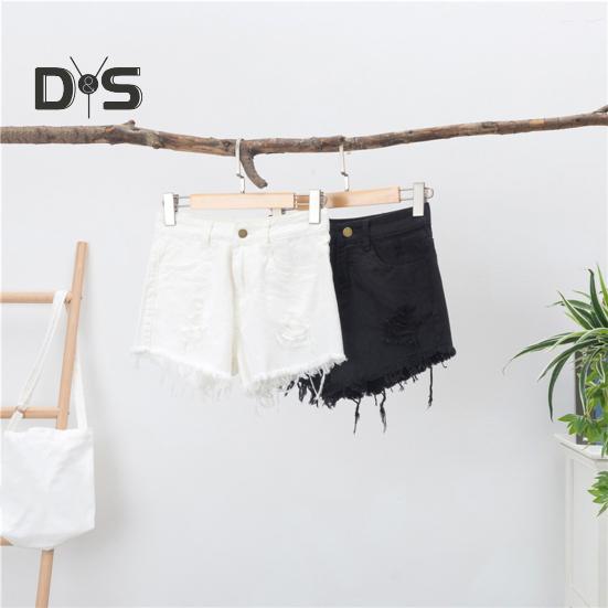 Women Denim Shorts Ripped Hole High Waist Button Zipper Closure Loose Fit A-line Plus Size Pockets Short Jeans Lady Dating Beach Shorts