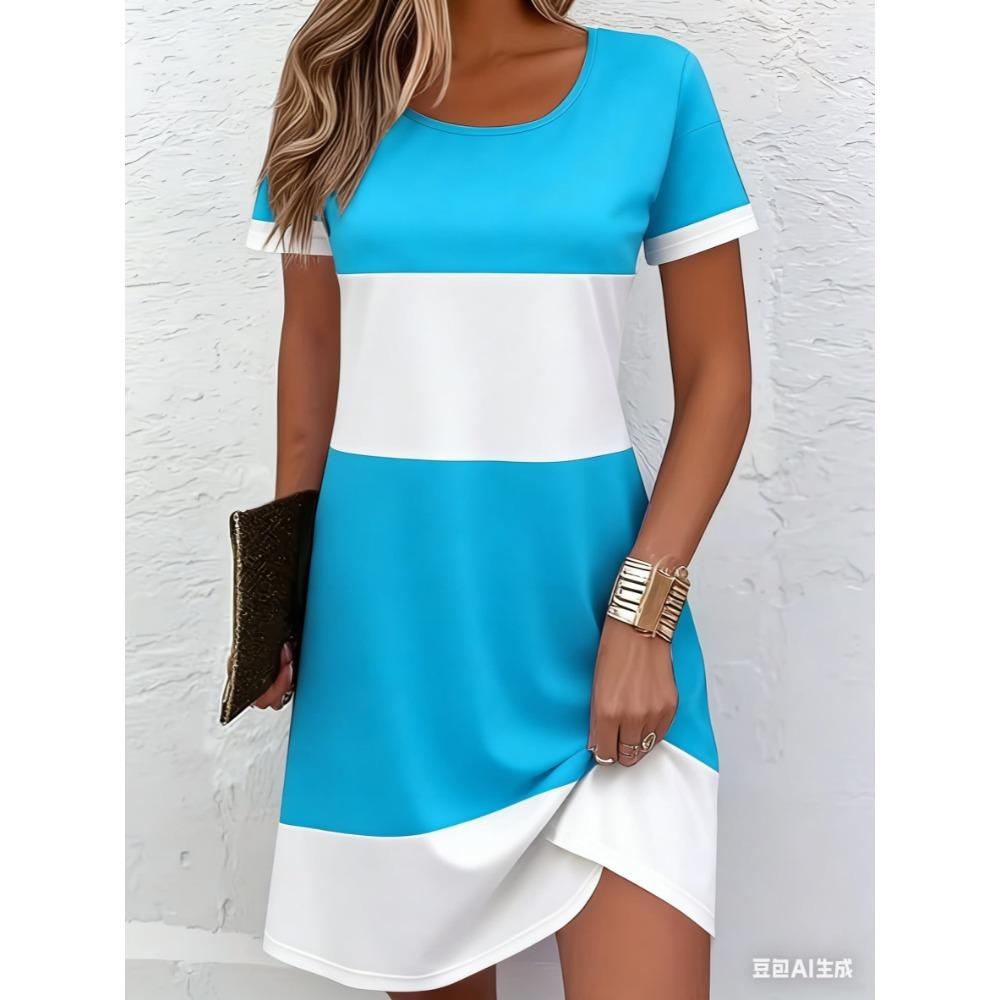 Spring and Summer Dress - Round-neck Leopard Print Contrasting Color Fashion Casual Multi-purpose Dress - Women's Clothing