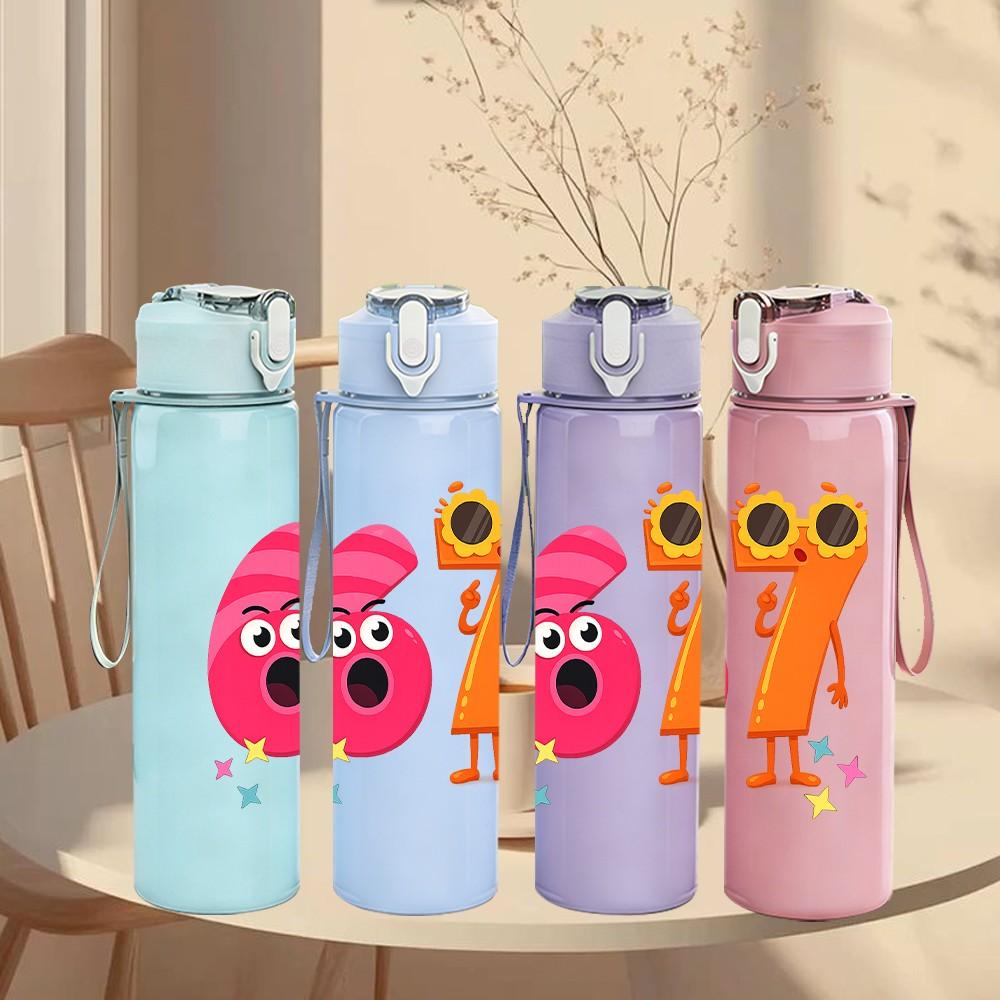 1PC 6 Cartoon Character Number Print 750ml Color Plastic Sports Water Bottle Leakproof Flip Straw Lid Suitable for Sports Office Home Use