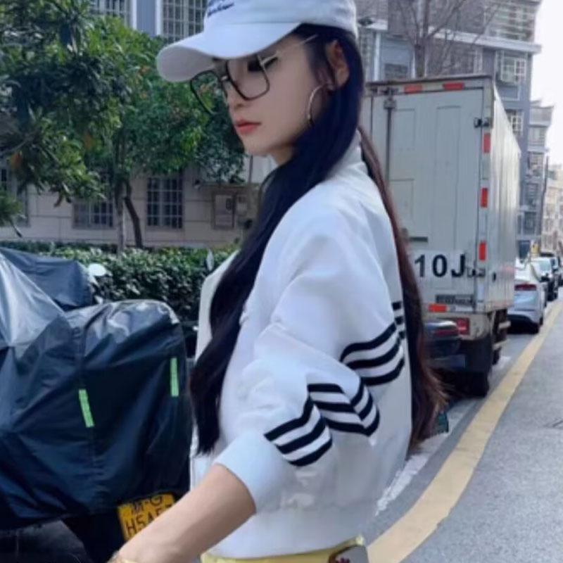 2025 Frühling Damen Amerikanische Mode Schlankmachende Drei-Streifen Freizeitjacke