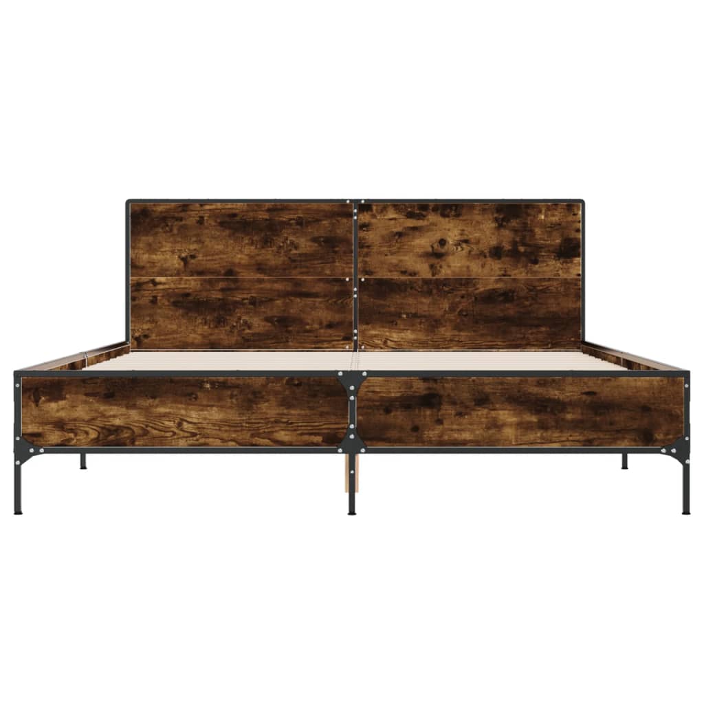 Bed Frame Smoked Oak 150x200 cm Wood Based Material and Metal