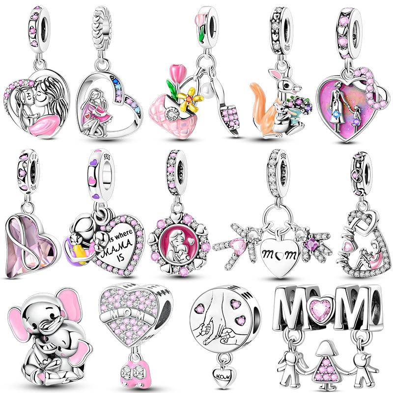 Copper Love Mother Family Charm Beads Fit Original Bracelet Diy Jewelry Sister Heart Girls Pendant