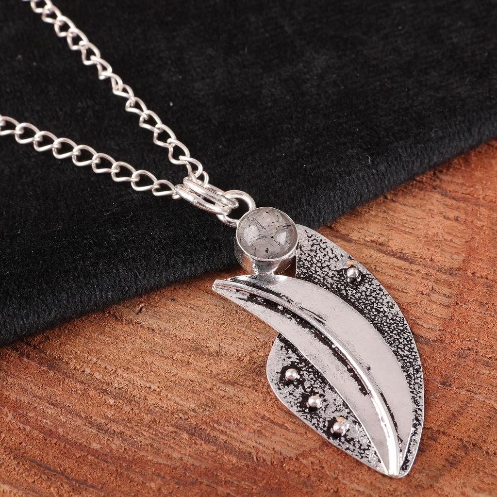 Anhänger mit schwarzem Rutil, 925er Sterlingsilber-Echtschmuck, handgefertigter Anhänger, für Thanksgiving