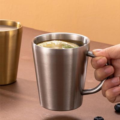 1pc Stainless Steel Double-layer Water Cup with Handle, Insulated Beer Cup, Home Coffee Mug, Restaurant Mouth Cup