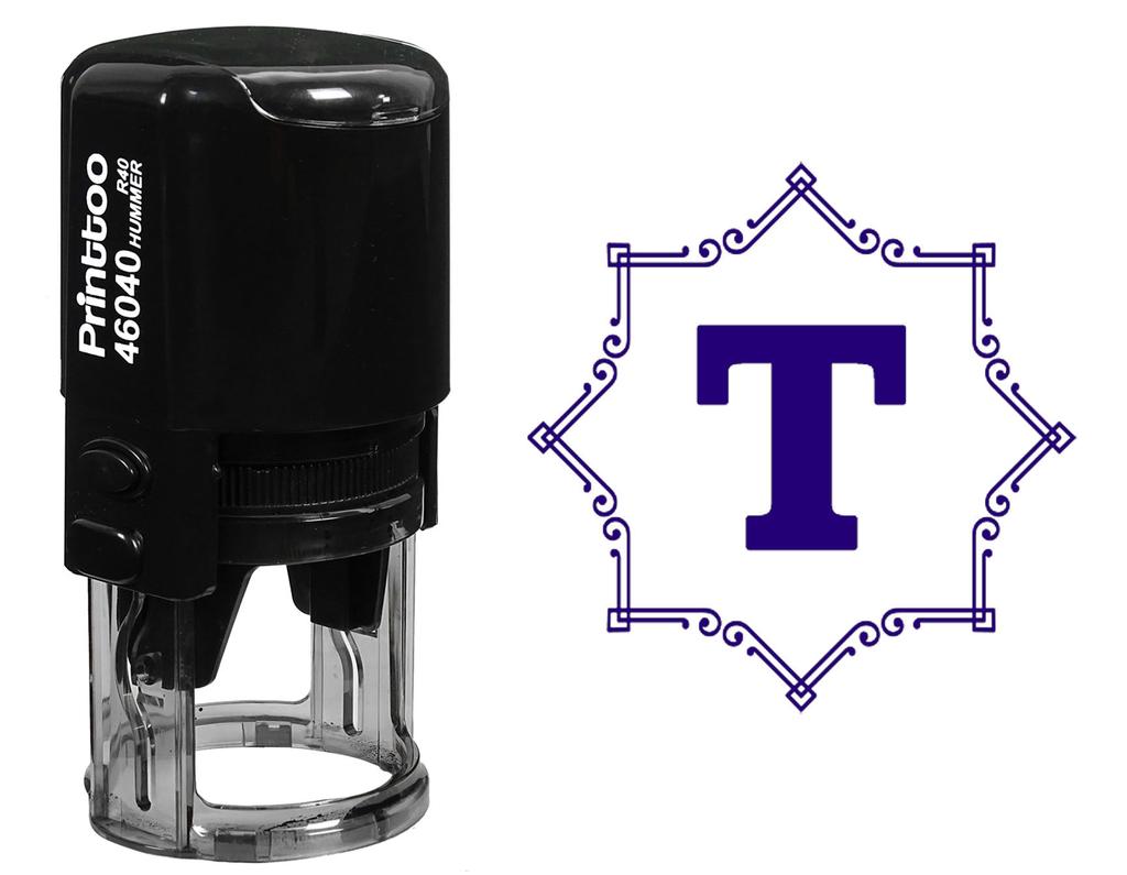 Printtoo Self Inking Rubber Stamp Octagon Celtic Swirl Frame Alphabet T Monogram Initial R-40 Office