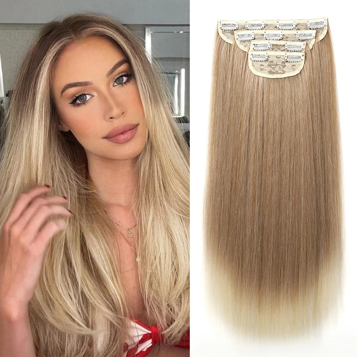 

BLONDE UNICORN 22-дюймове синтетичне пряме нарощене волосся, невидимий подвійний качок для жінок, безшовне нарощене волосся на повну голову, затискне