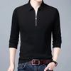 Männer Einfarbig Business Hemd Revers Zipper Ausschnitt Langarm Pullover Tops Frühling Herbst Slim Fit Arbeit T-shirt