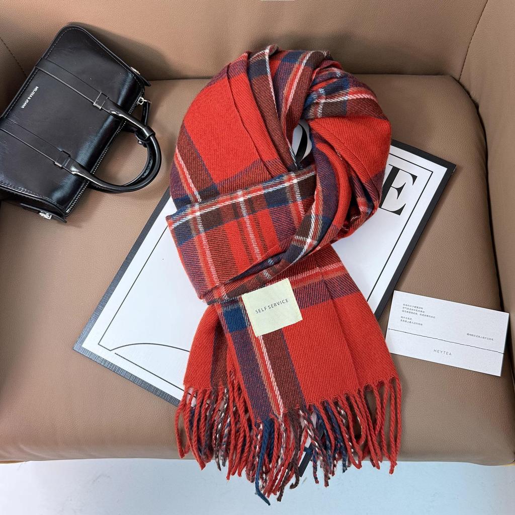 Elegant Red Plaid Scarf: Versatile High-End Shawl for Winter and Autumn