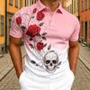 Men's Red Rose Floral Skull Print Polo Shirt Men's Outdoor Street Short Sleeve Tees Top Summer Home Casual T-shirt Men's and Women's Polo Shirt