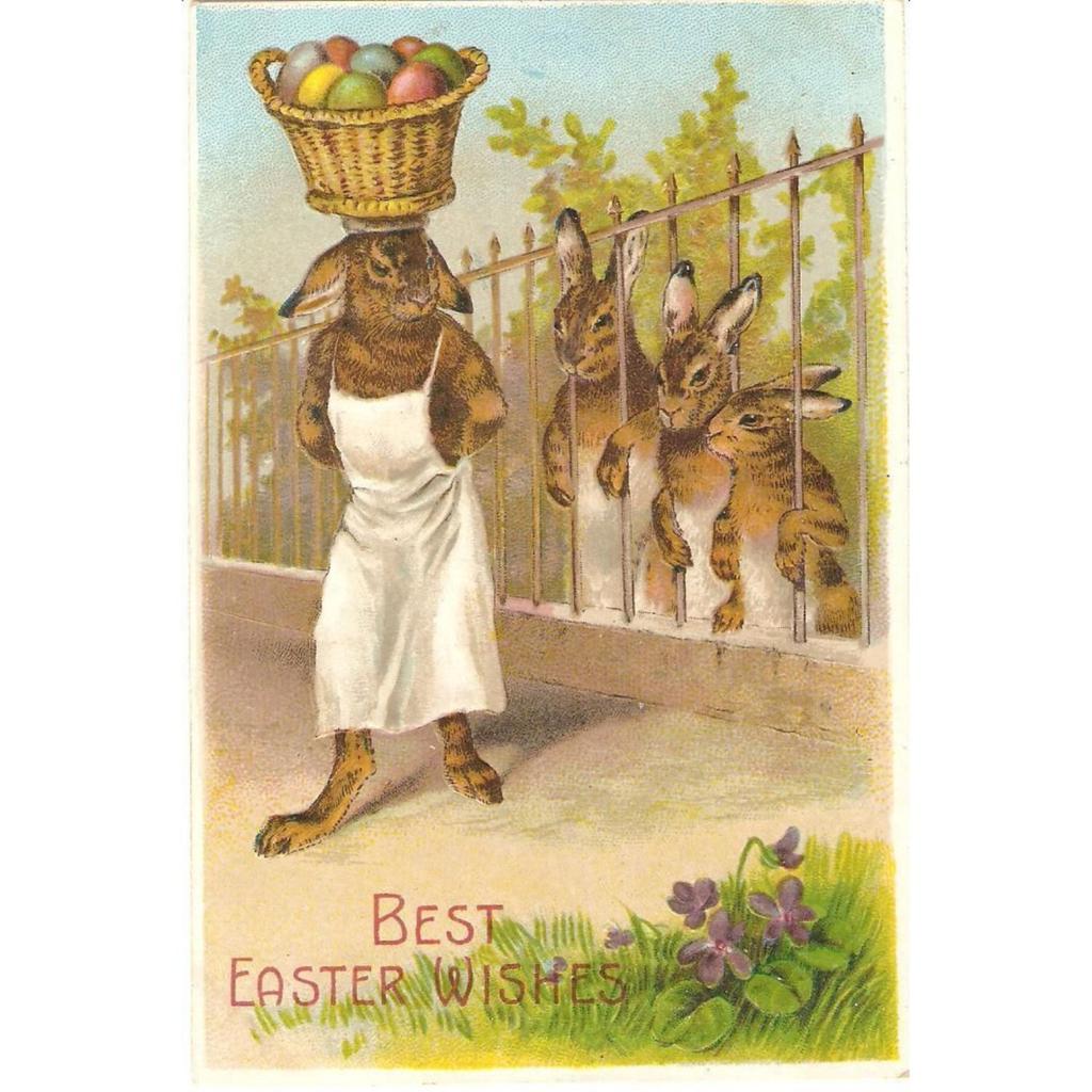 Easter Metal Wall Art Decor Vintage Cartoon Bunny Rabbit Rustic Tin Sign Home