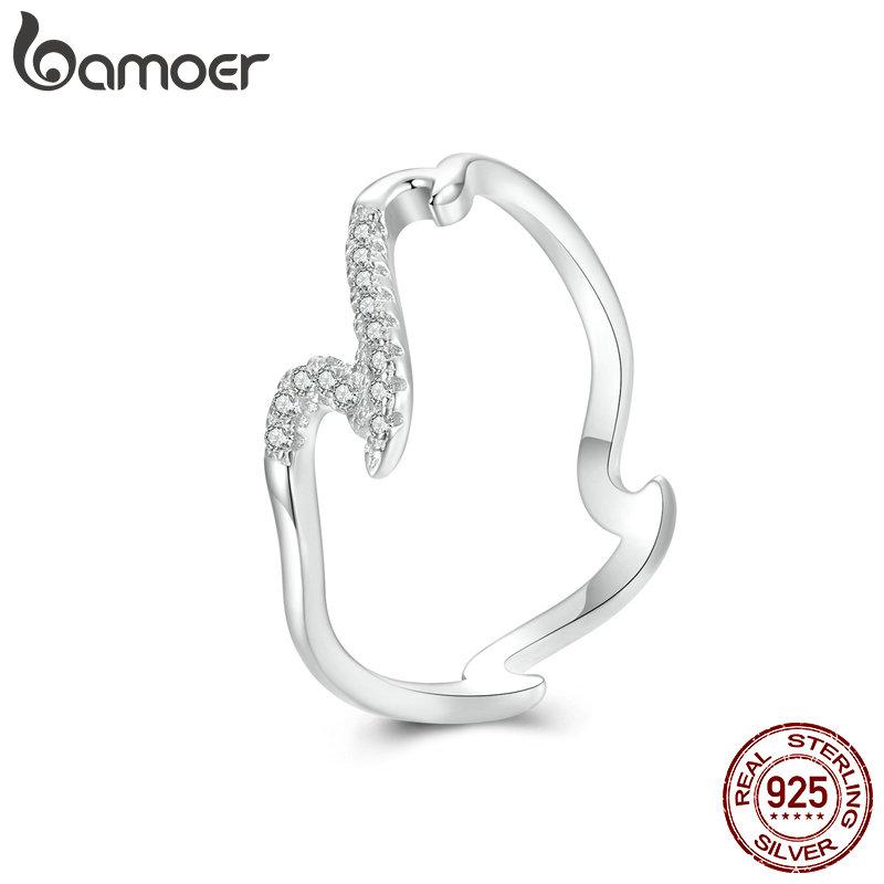 

BAMOER 925 стерлингового серебра волна кольцо дизайн Sense модное кольцо позолоченное белое золото для женщин ювелирные изделия подарок 2.9mm
