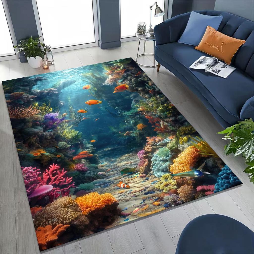 2026 New Underwater World Sea Dolphin Turtle Coral Rug for Bedroom Living Room Sofa Home Doormat Decor,Kids Non-slip Floor Mat