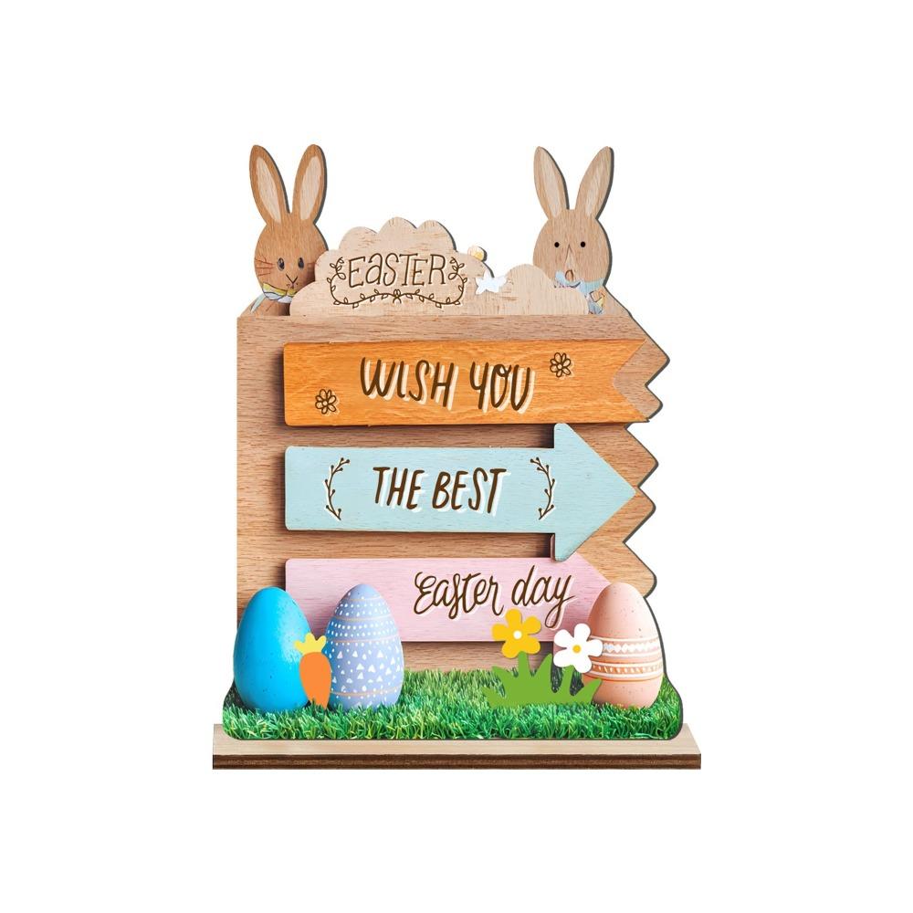 

Cute Wooden Easter Rabbit Ornament Cartoon Colorful Bunny Ornament Handmade Blessing Rabbit Desktop Decoration Easter Day