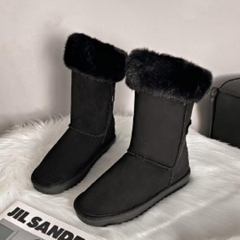 Medium boots women's new velvet thickened warm versatile sleeve thick-soled cotton boots large size