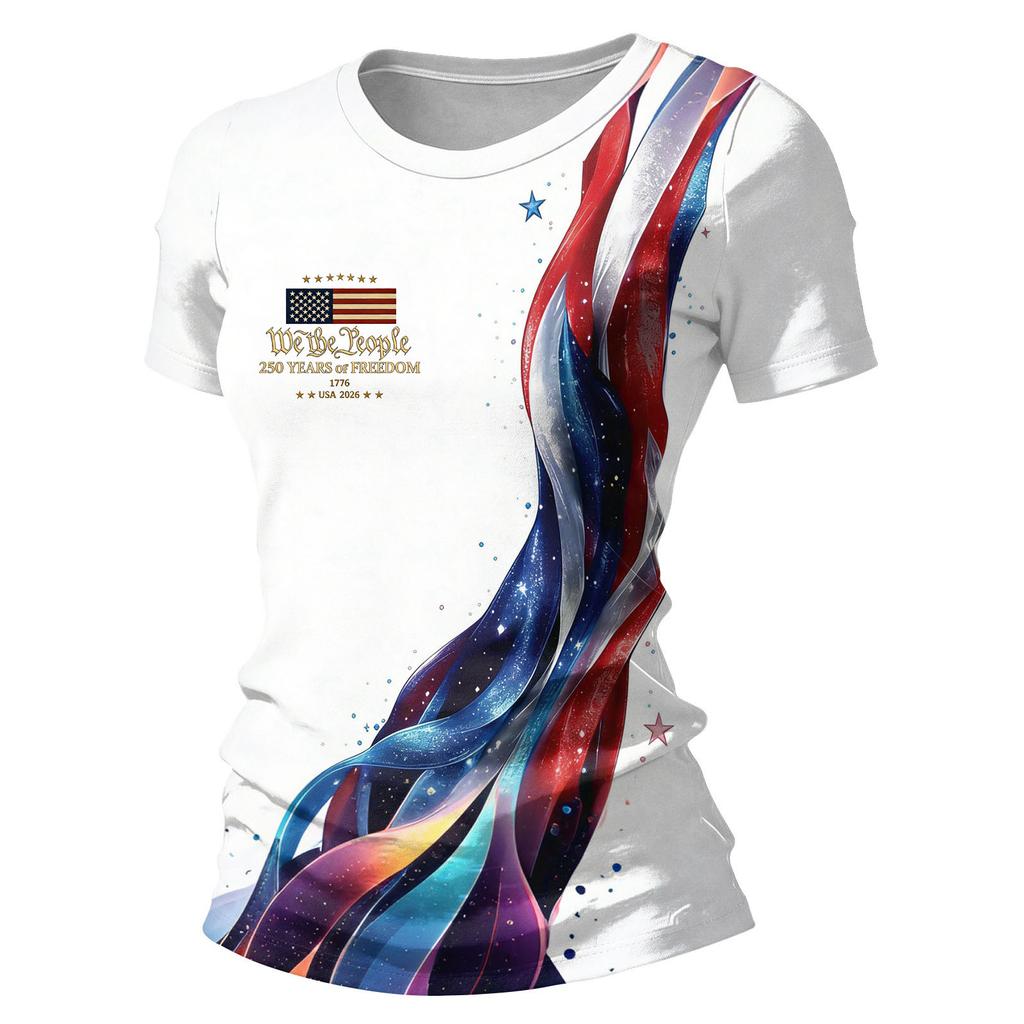 Top Pullover Casual Alla Moda da Donna a Manica Corta Stampato con Girocollo