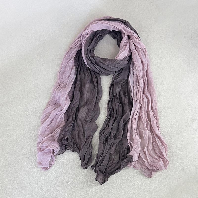 Women's Pleated Thin Scarf Artistic Retro Fashion Versatile Long Scarf Travel Scarf