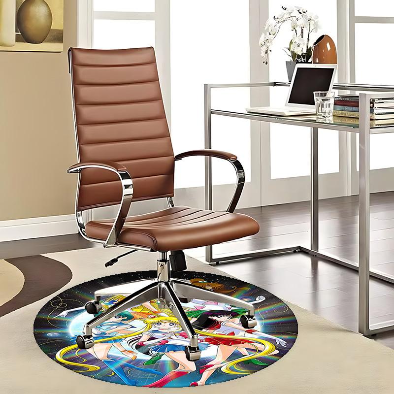 1pc Sailor Moon Anime Cartoon Design Round Carpet Office Chair Mat, NonSlip Rug for Home Decor, Living Room, Bedroom, Game Room