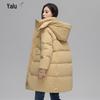 Yalu 2025 Winter Damen Mittellange Daunenjacke mit Kapuze