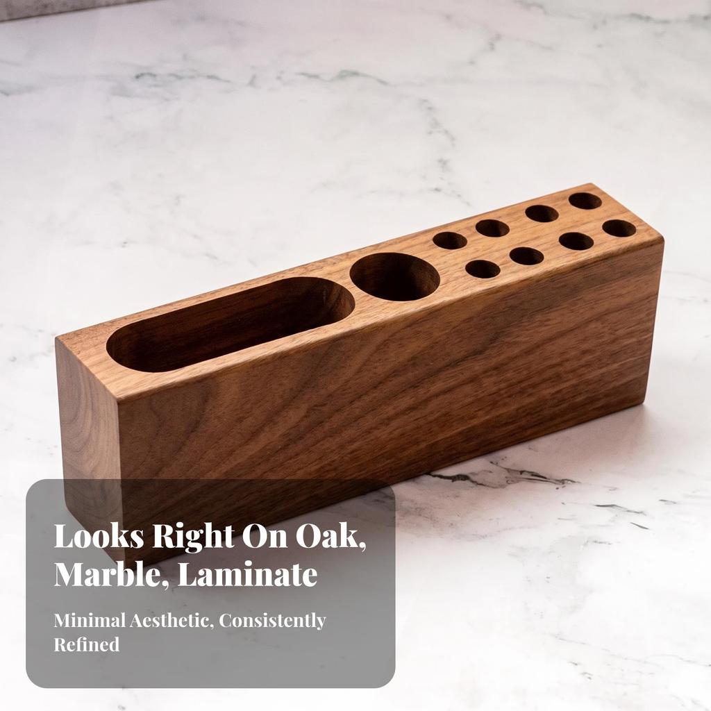 Pen Holder with Card Slot Natural Wood Desk Tidy Compact for Study Room