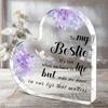 Acrylic Heart-Shaped Plaque with Inspirational Message & Purple Flowers, Universal Friendship Gift, for Desktop Decor