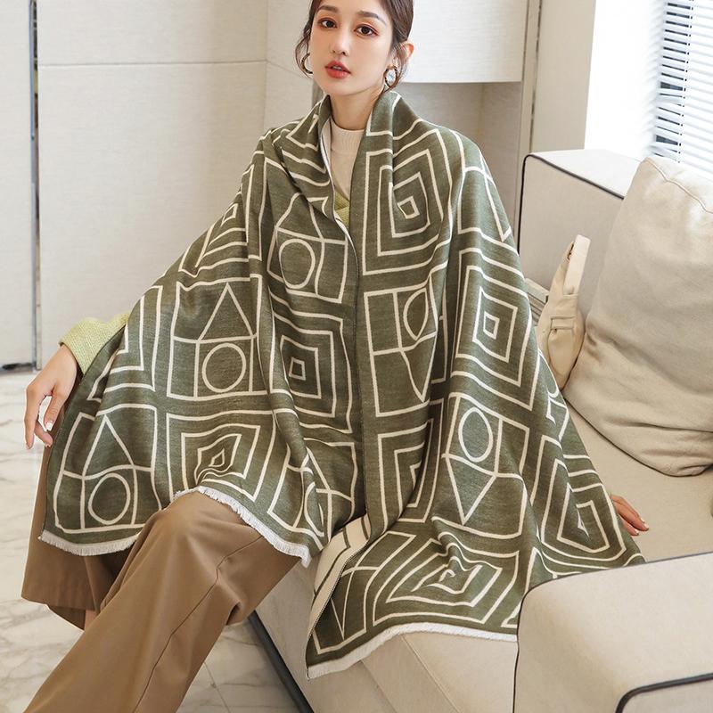 Podzim zima retro kašmírová teplá šála dámská silná oboustranná šála