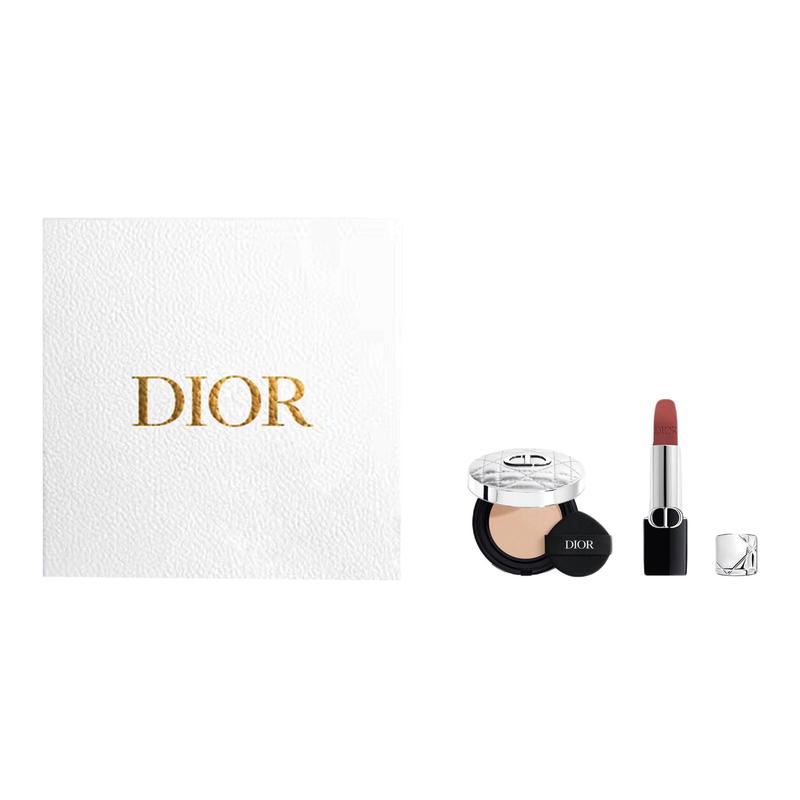DIOR Foundation Two-piece set: Flame Blue Gold Lipstick #720 Velvet + Long-lasting Air Cushion Moisturizing Polish #1N синий