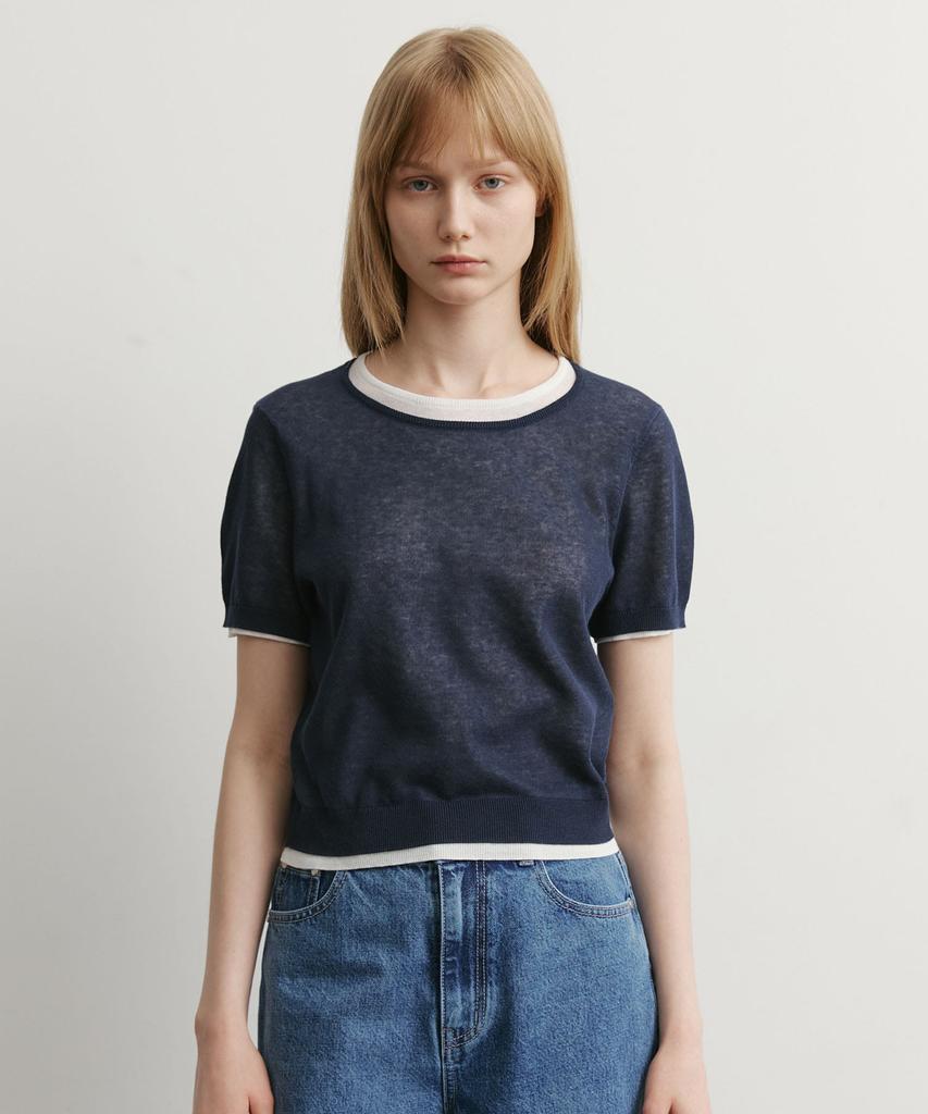 ARTID Cotton Double Layer Short Sleeve Knit_Navy