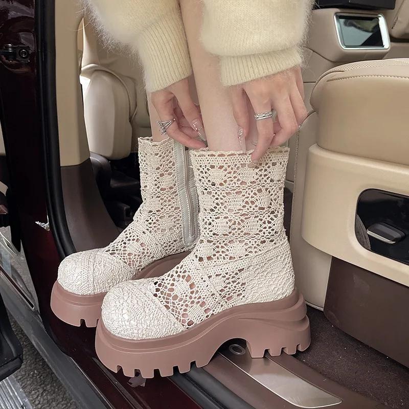 Botines de Malla Hueca con Tacón Alto para Mujer Sandalias de Plataforma de Verano para Mujer Zapatos de Diseñador Sandalias Clásicas Nuevas Tendencias 2026 Zapatillas Mujer