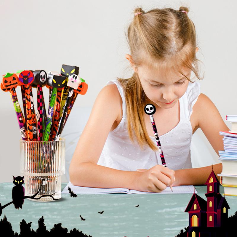 12Pcs Creative Cartoon Halloween Pencils Cute Students Stationery Hb Black Write Draw School Boxed Pen Gift