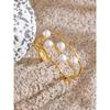 Yhpup 65mm Elegance Simulated Pearls Layered Hollow Cuff Bracelet Bangle 18K Gold Color Stainless Steel Chic Wrist Jewelry