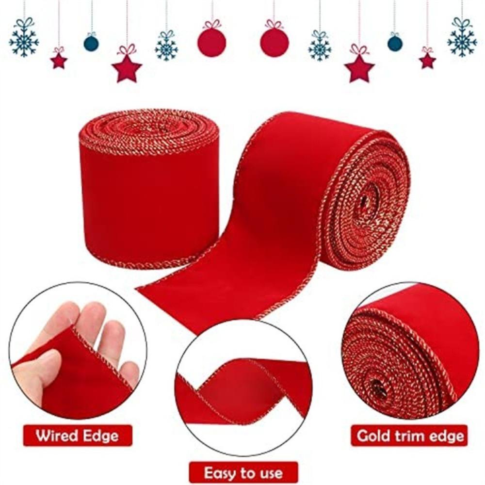 New 5 Yards Christmas Gift Bow Ribbon Lightweight DIY Red Trim Wired Ribbon Wedding Party Xmas Ornaments Fabric Swirl Ribbon