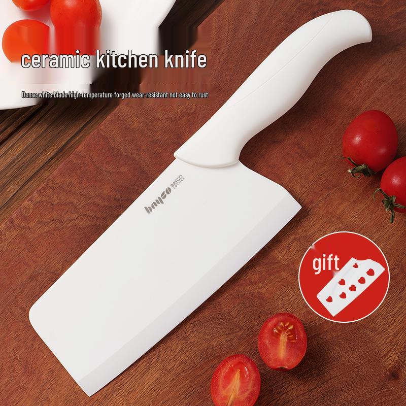 Beige Keramik-Hackmesser für Frauen – Großes, verdicktes, schärffreies Messer für Fleisch & Babynahrung.