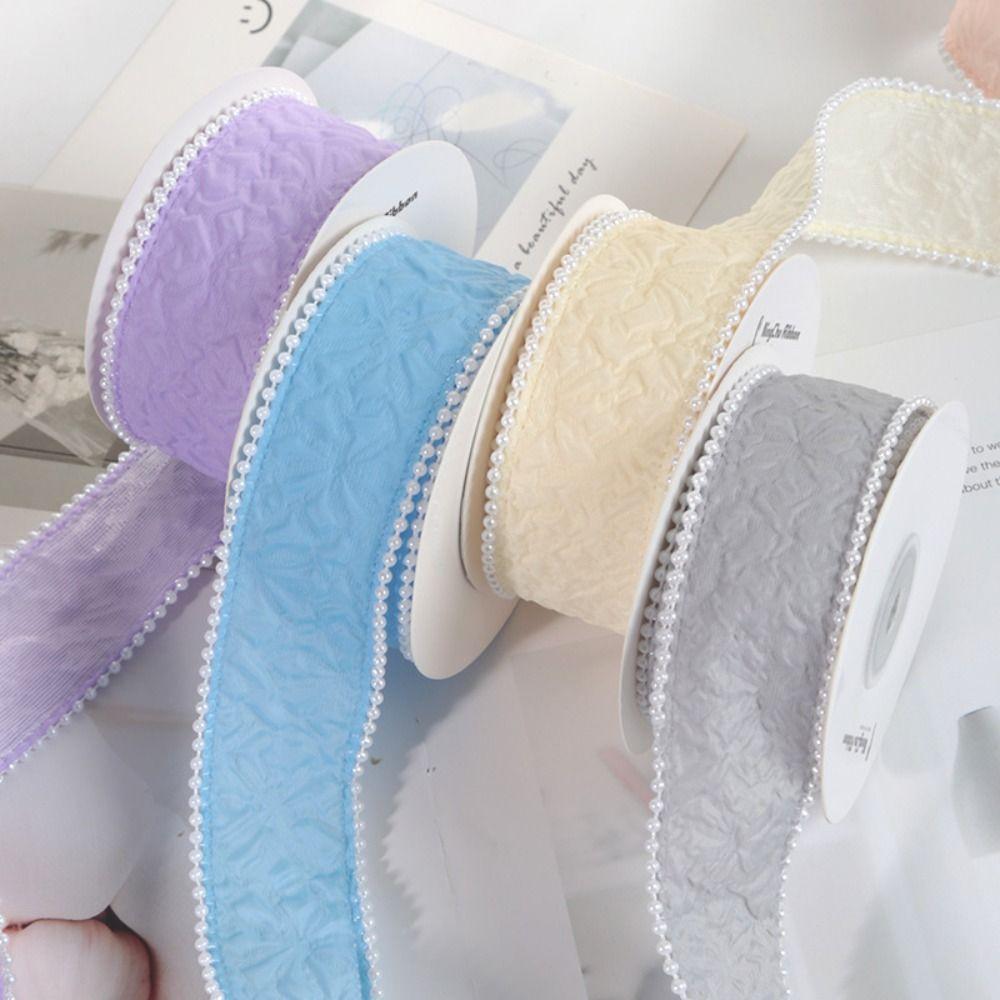 Pearl Pleated Gradient Ribbon 4cm Width Edge Trim Snow Ribbon 5 Yards Length Embroidery Lace DIY Ribbon Cake Packaging
