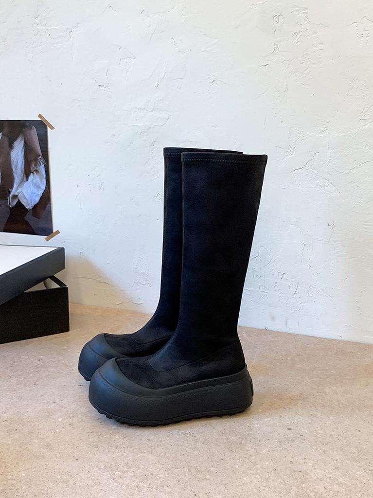 Long boots comfortable autumn elastic boots Korean version of women's heightening waterproof table thin boots new thick-soled versatile round head