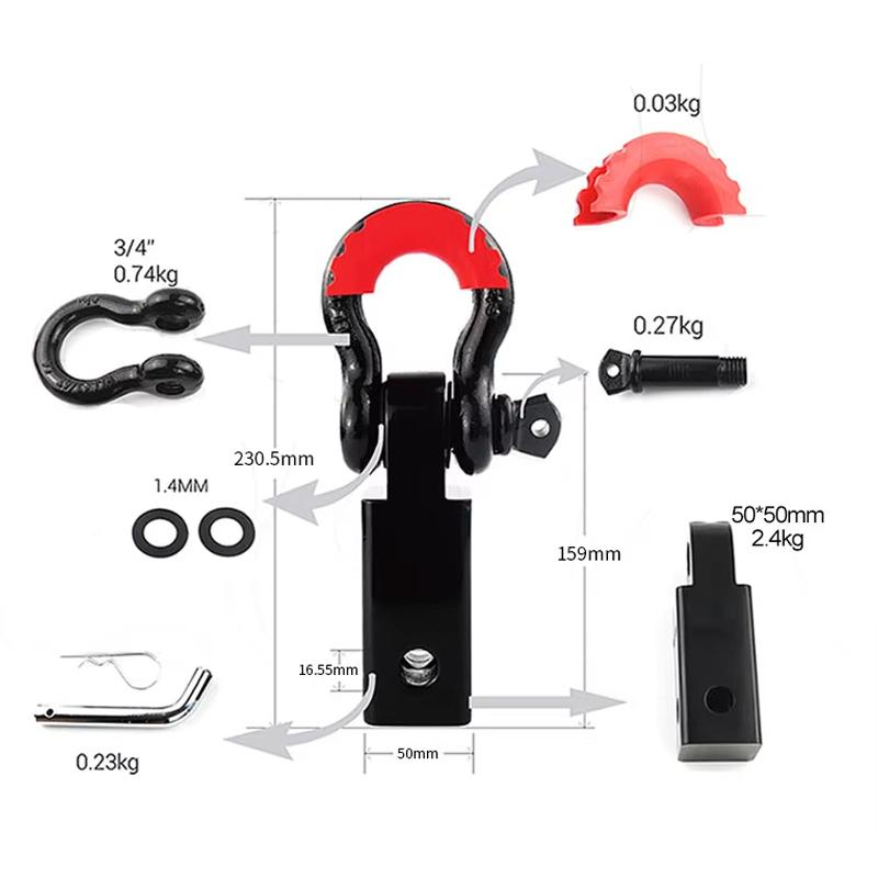 Heavy Duty 2'' 4*4 Carbon Steel Trailer Tow Hook Bar for Car Shackle Hitch Receiver With 3/4'' D Ring for Jeep