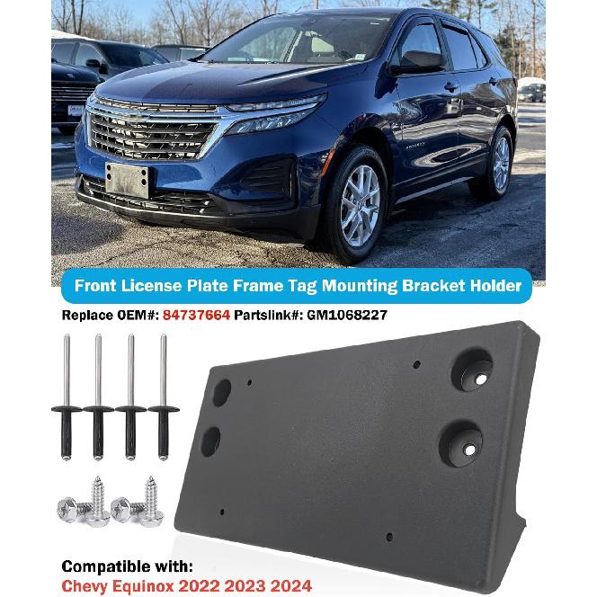 

Front License Plate Frame for Chevy Equinox 2022 2023 2024 Front Bumper License Plate Holder Mounting Bracket Cover Replace# 84737664 Partslink#
