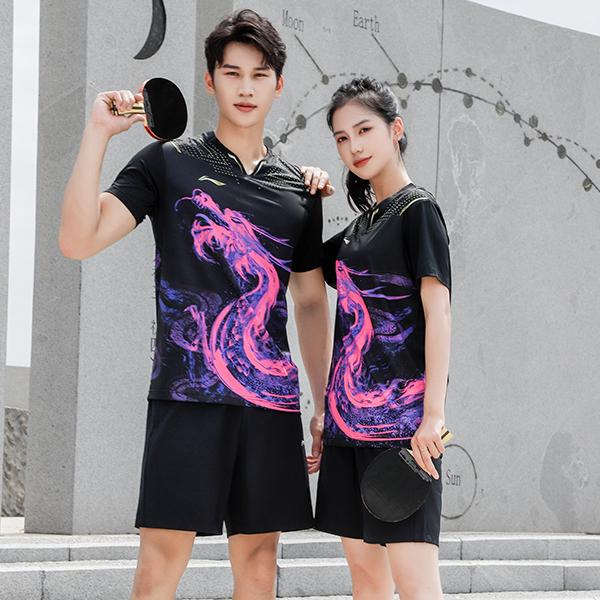 Li-Ning Ping Pong Series Hurtigtørkende Sport Rund Hals T-skjorte Unisex Topper Svart AAYR361-2