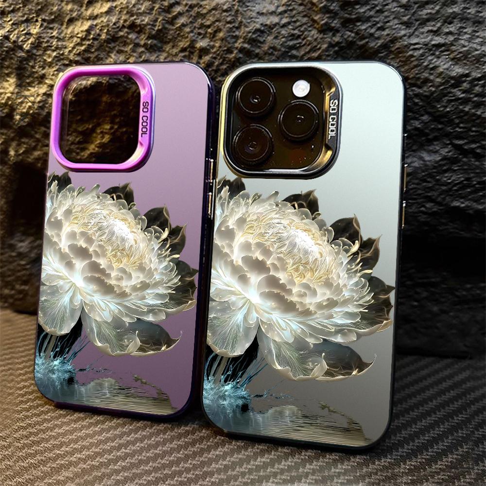 Luxury Lotus Flower Anti-drop Armour Case For iPhone 16 Pro Max 15 14 13 12 11 Pro XR XS X 7 8 Plus Lens protect plating Cover