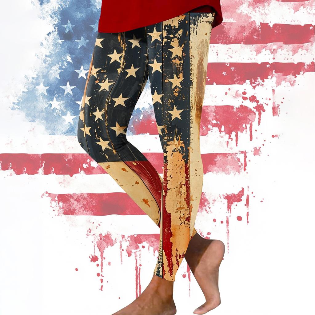 Damen Casual Fashion Outdoor Unabhängigkeitstag Bedruckte Slim Elastische Yogahose Cropped Hose